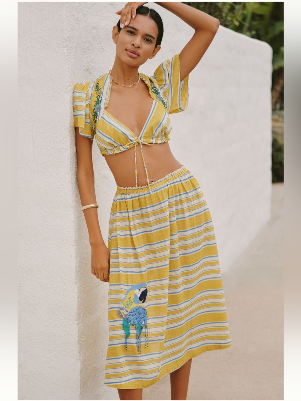 Anthropologie Coastal Celandine Copacabana Midi Skirt NWT M Rio Sunshine Stripe